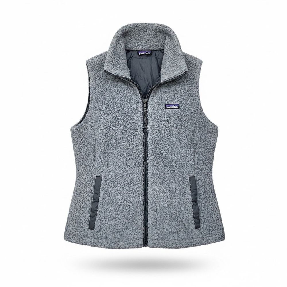 Patagonia Women's Reversible Fleece Sherpa Vest M/L Grey Black